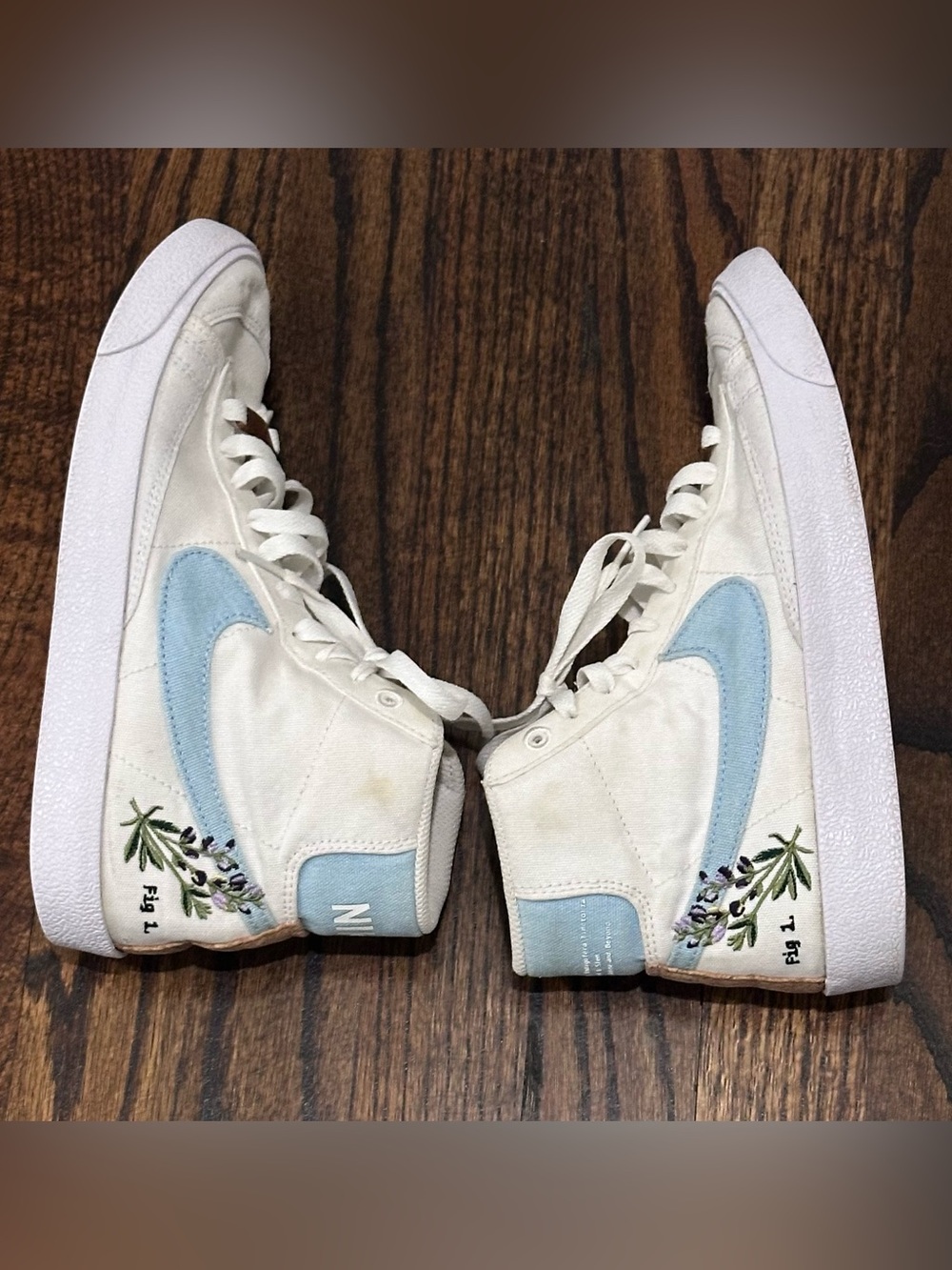 Women’s Nike BlazerMid 77 White Indigo with Floral Embroidery